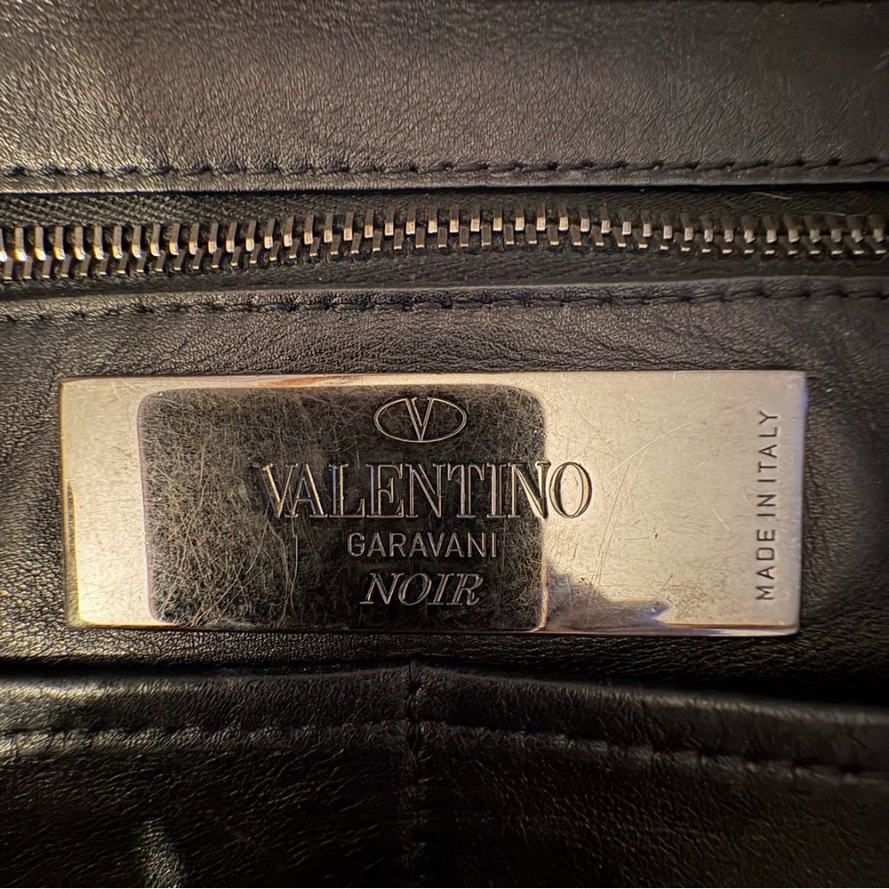 Valentino Garavani Noir Rockstud Tote Bag Black Leather Shoulder Bag Italy Large - Picture 10 of 11